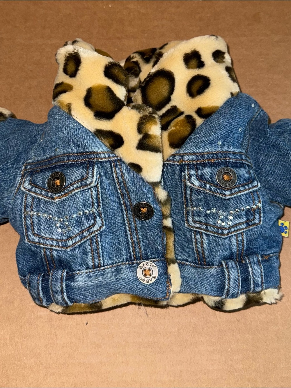Build a Bear Workshop Reversible Denim Leopard Plush Jacket A29